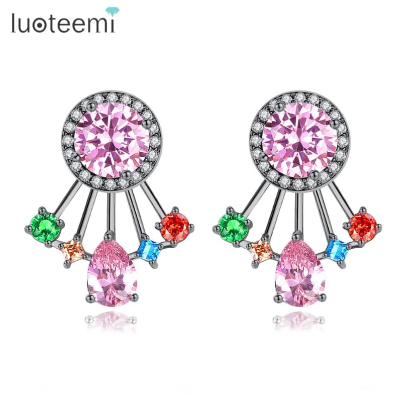 LUOTEEMI Rosa Zirkon Öronjackor - Färgglada Modeörhängen